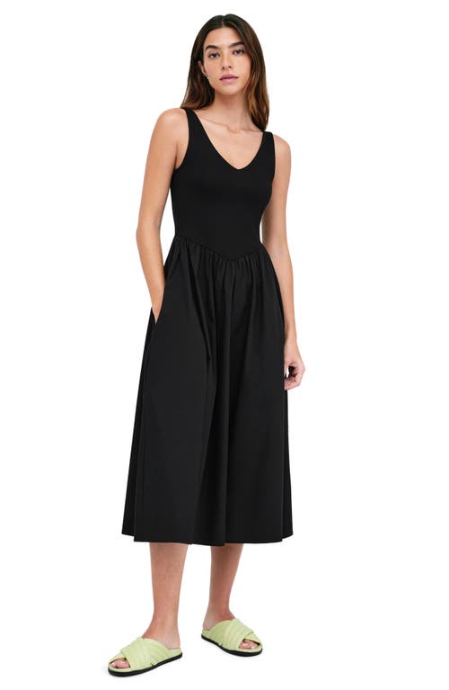 Shop Marcella Emmy Mixed Media Midi Dress In Black