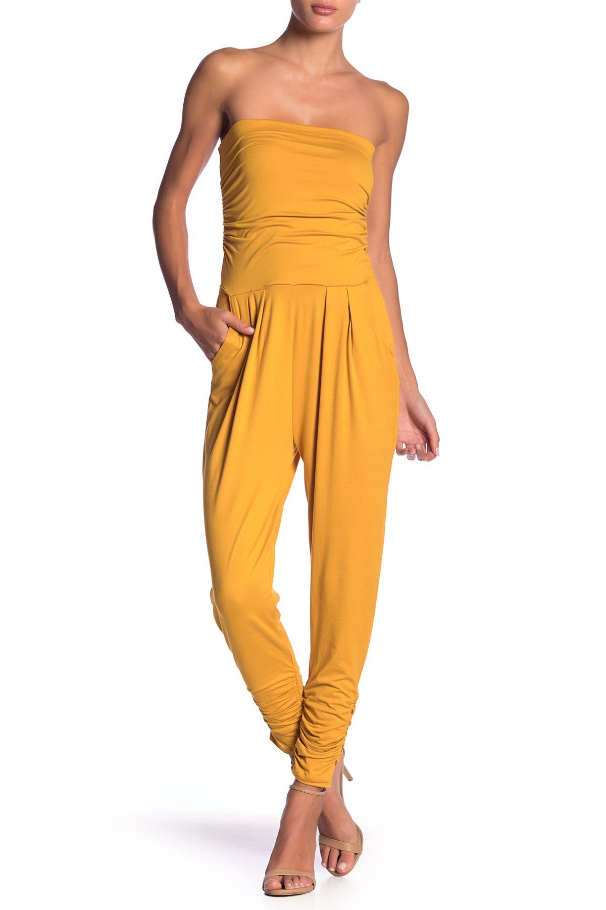 Lime blue strapless ruched jumpsuit Clearance