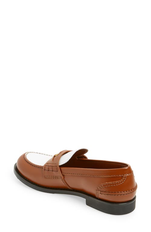 Shop Miu Miu Colorblock Penny Loafer In Cognac/white