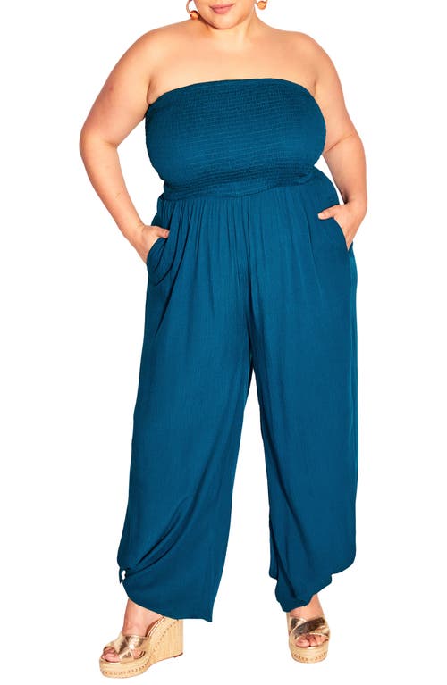 City Chic Strapless Wide Leg Jumpsuit in Moroccan Blue