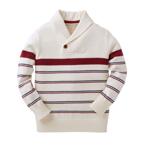 Hope & Henry Baby Boys' Organic Shawl Collar Sweater, Infant In Ivory Stripe