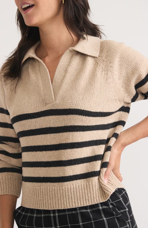 Shop Marine Layer Claire Stripe Wool & Cotton Polo Sweater In Neutral Stripe