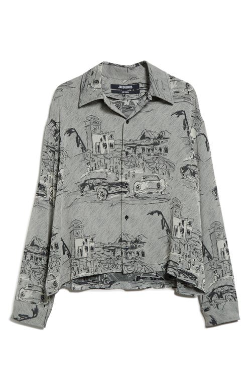 Shop Jacquemus La Chemise Corto Jacquard Button-up Shirt In Jacquard Capri Cars Grey