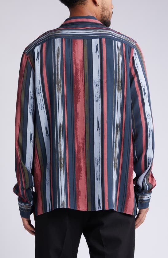 Shop Open Edit Soft Stripe Long Sleeve Button-up Shirt In Navy- Burg Soft Stripe