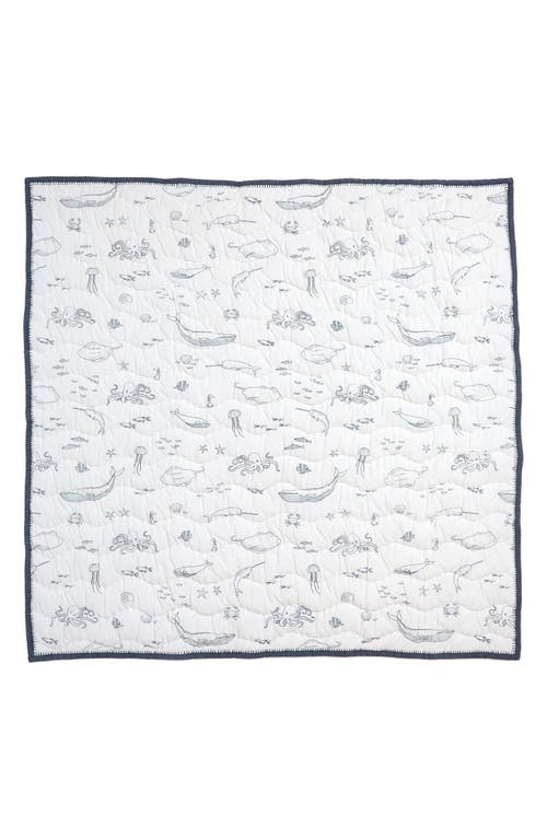 Pehr Reversible Quilted Organic Cotton Blanket In Ivory/navy