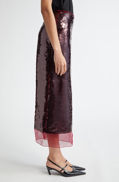 Shop Emilia Wickstead Kazu Sequin Column Midi Skirt In Burgundy