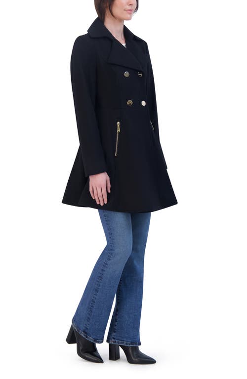 Laundry By Shelli Segal Double Breasted Fit & Flare Wool Blend Coat In Black
