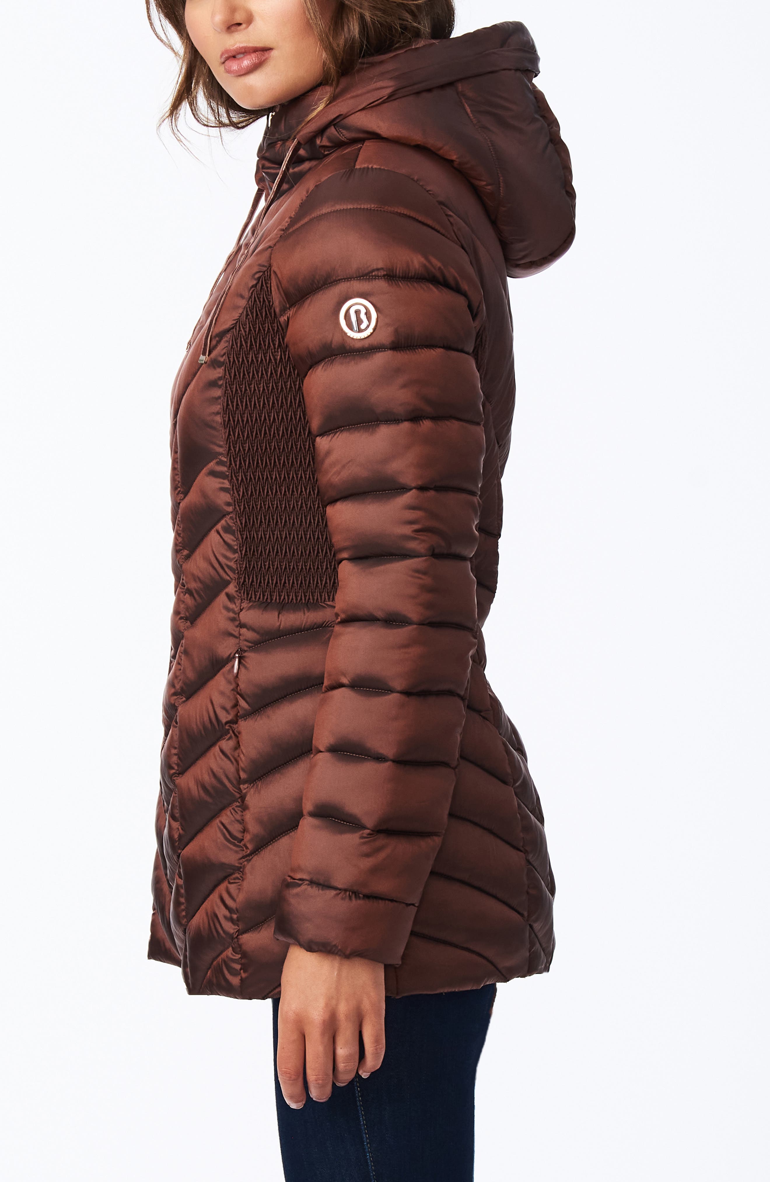 Bernardo EcoPlume Hooded Packable Jacket, Size Small, Espresso