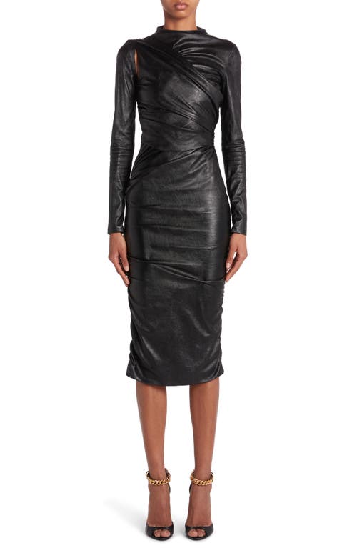 TOM FORD Ruched Long Sleeve Faux Leather Dress in Black at Nordstrom, Size 6 Us