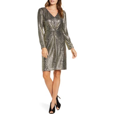 Julia Jordan Metallic Snakeskin Print Long Sleeve Dress, Metallic