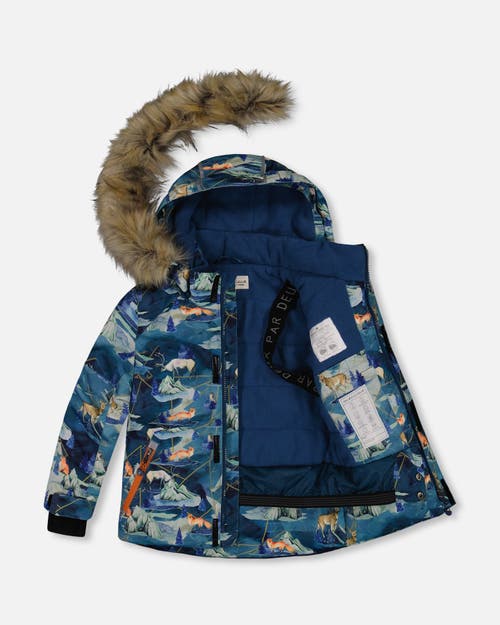 Shop Deux Par Deux Little Boy's Two Piece Snowsuit Burnt Orange With Printed Animals And Glaciers