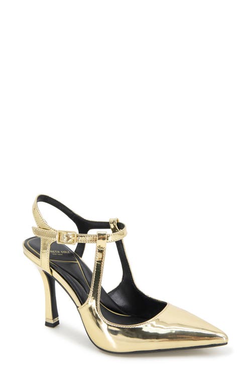 Kenneth Cole Romi Ankle Strap Pointed Toe Pump In Gold