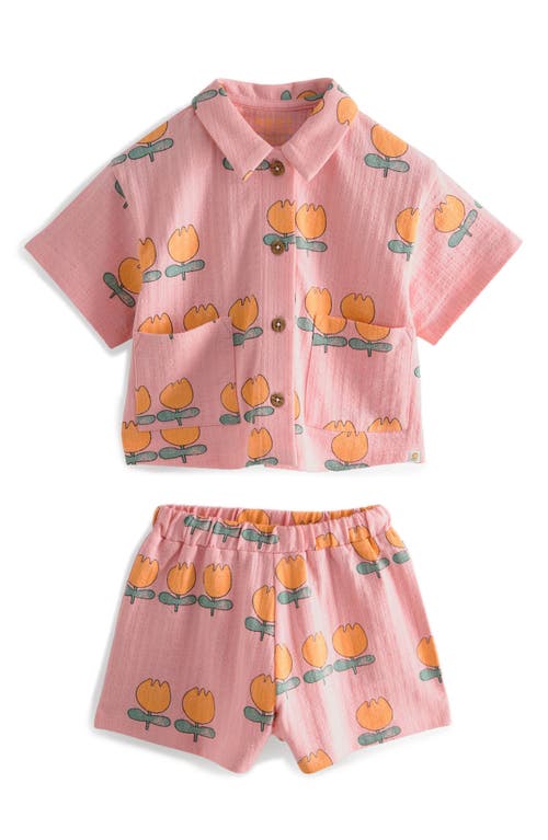 NEXT Kids' Floral Print Camp Shirt & Shorts Set Pink Tulip at Nordstrom,