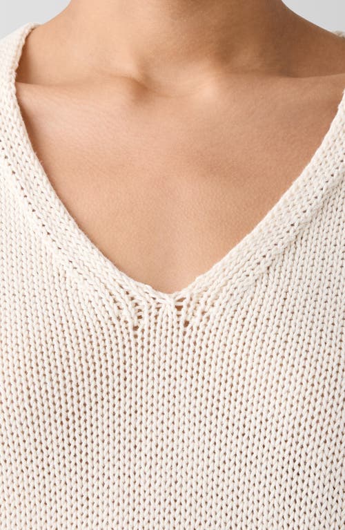 Shop Eileen Fisher V-neck Organic Cotton Pullover Sweater In Ecru