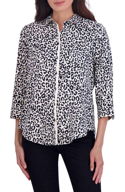 Foxcroft Charlie Leopard Print Cotton Button-up Shirt In Black/white