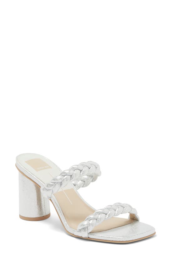 Dolce Vita Nairi Braided Strappy Sandal In Silver Metallic Suede Pu