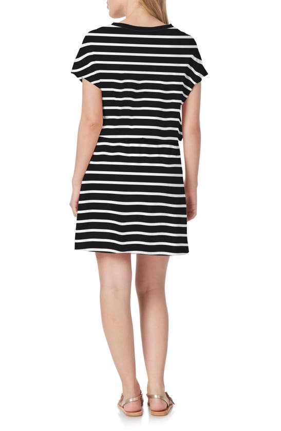 Shop C&c California Barbara Dolman Sleeve Pocket Jersey Dress In Black Night/ Snow White Stripe