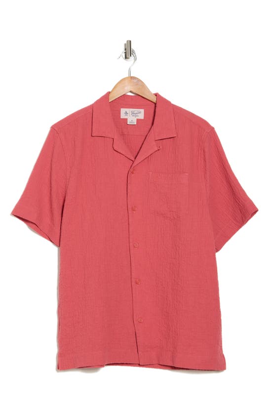 Original Penguin Cotton Blend Gauze Camp Shirt In Pink