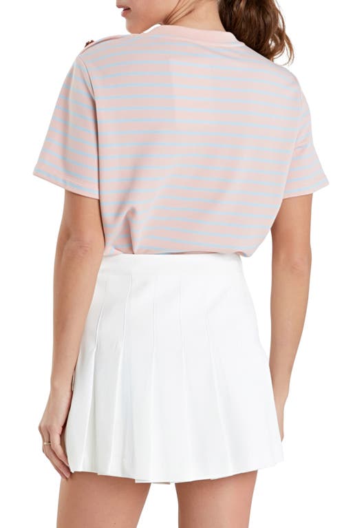 English Factory Button Stripe Jersey T-shirt In Pink/blue