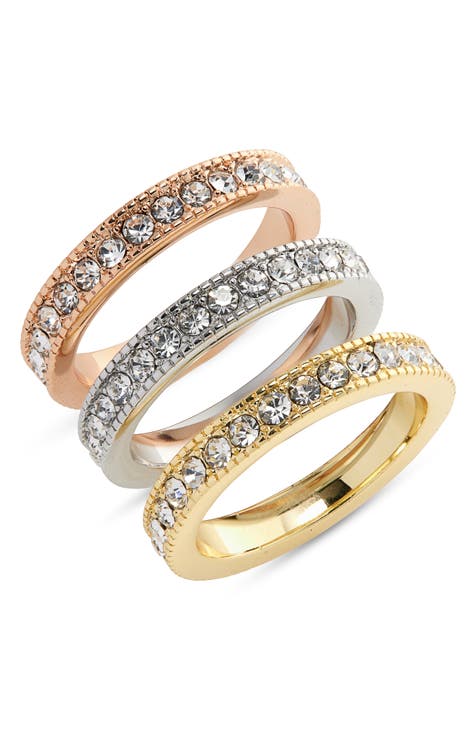 3-Piece Mixed Metal CZ Ring Set