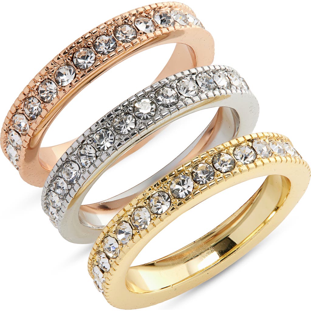 Covet 3-piece Mixed Metal Cz Ring Set In Gold