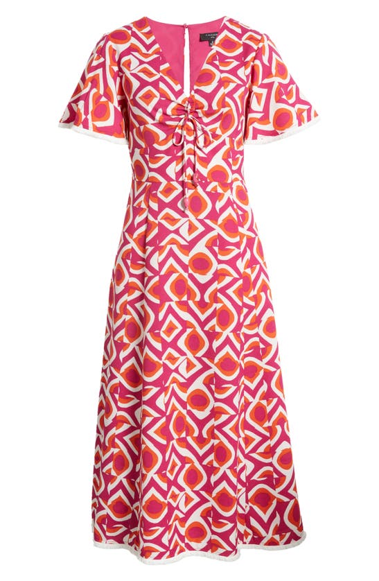 Shop Tahari Asl Geo Print Midi Dress In Wild Berry Ivory