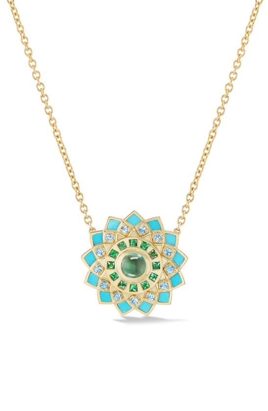 Shop Orly Marcel Mini Temple Inlay Mandala Necklace In Turquoise