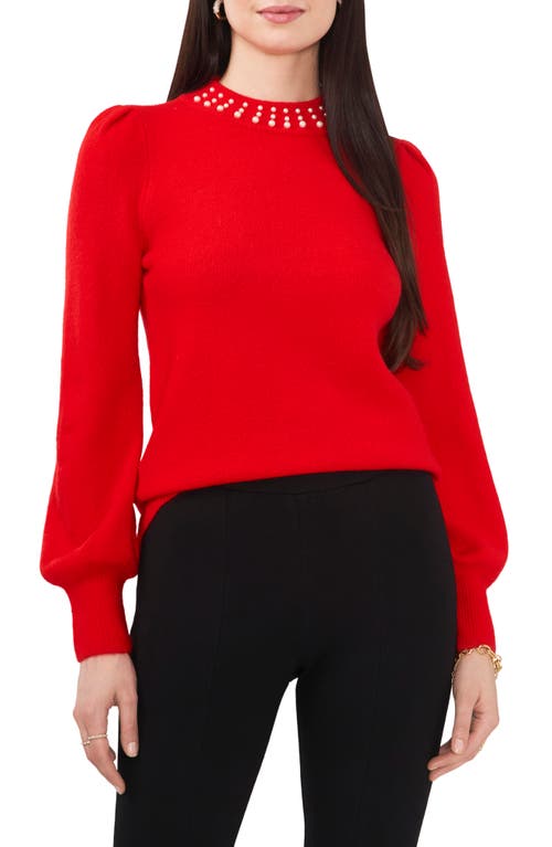 Chaus Imitation Pearl Collar Sweater Cherry Red at Nordstrom,