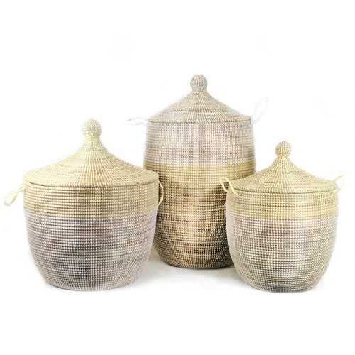 Shop Mbare Dou Lid Storage Basket Two-tone Medium Storage In Natural And White