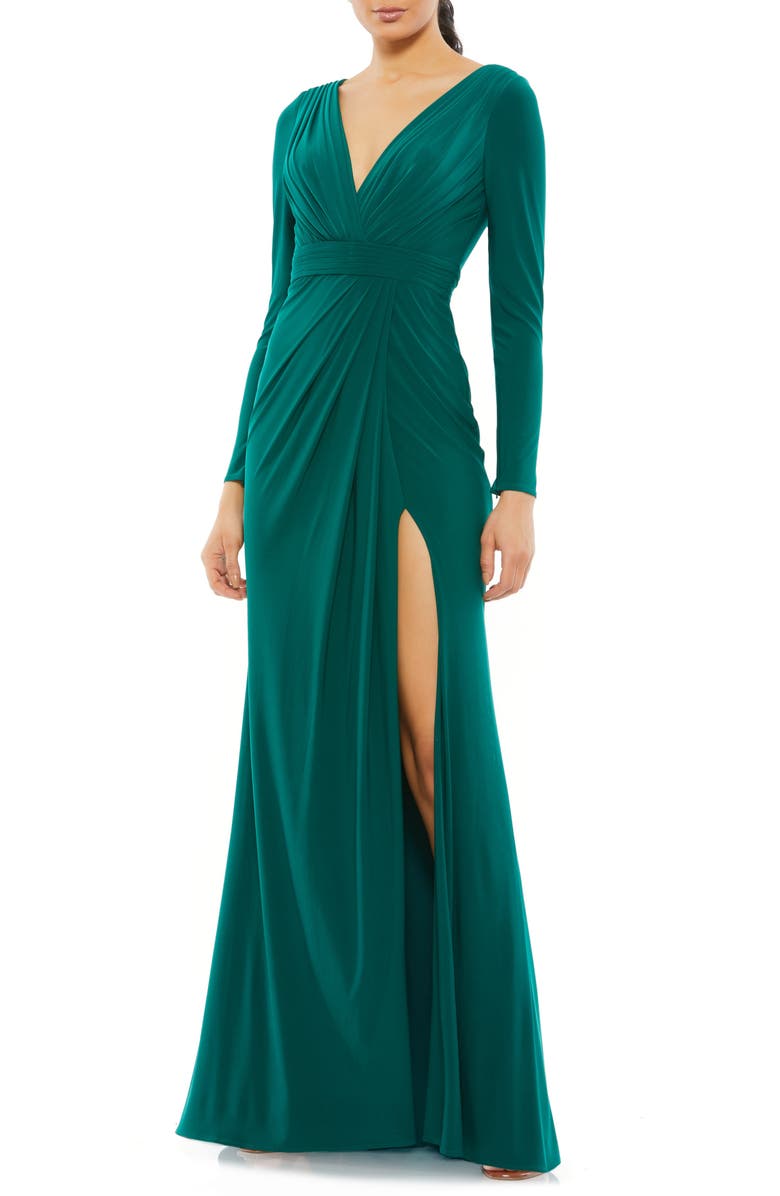 Mac Duggal Long Sleeve Wrap Jersey Gown | Nordstrom