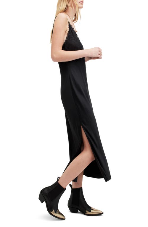 Allsaints Immy Lace Trim V-neck Midi Slip Dress In Black