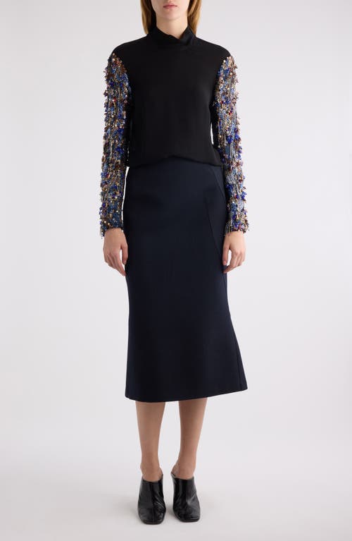 Shop Dries Van Noten Sibyl Wool Midi Skirt In Navy