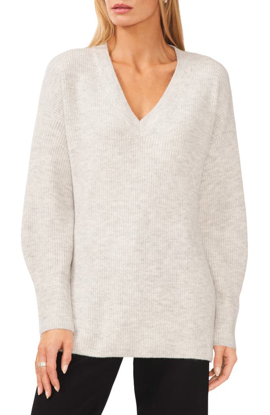 Halogen V-neck Tunic Sweater In Light Heather Grey