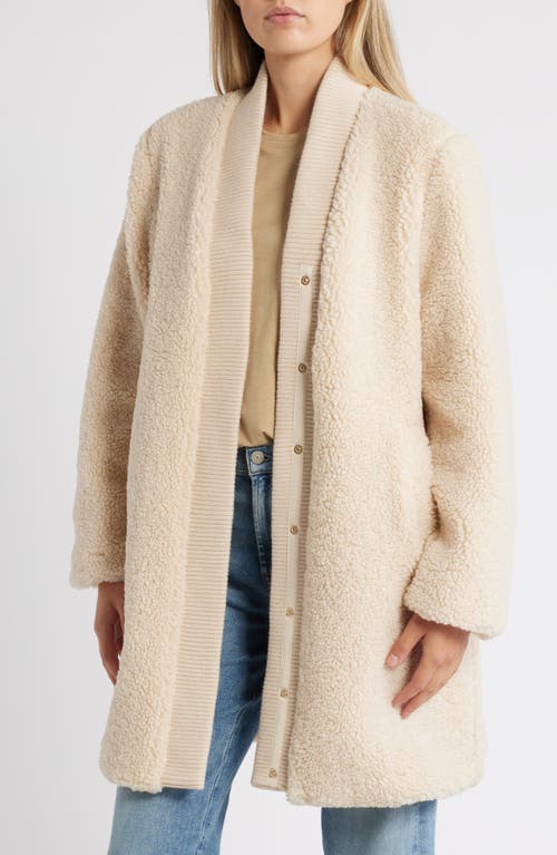 Shop Bernardo Rib Trim Faux Shearling Coat In Cream