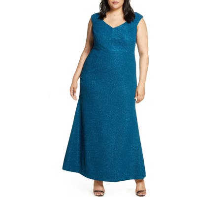 Plus Size Eliza J Glitter Mermaid Gown, Blue/green