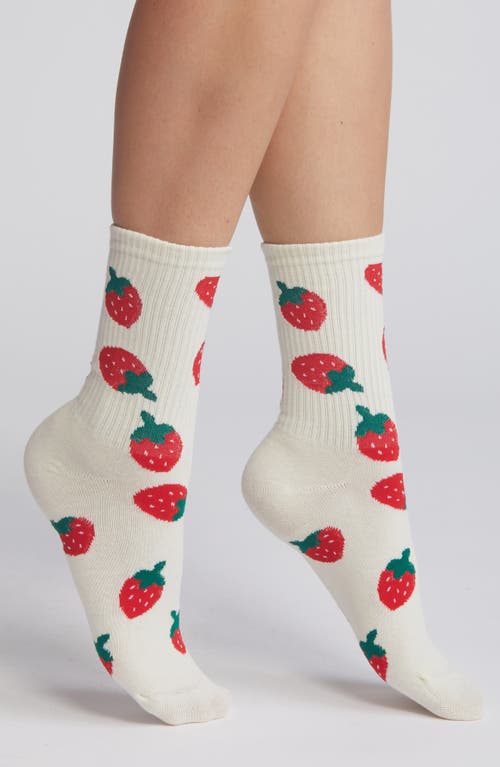 Casa Clara Strawberry Cotton Crew Socks In White