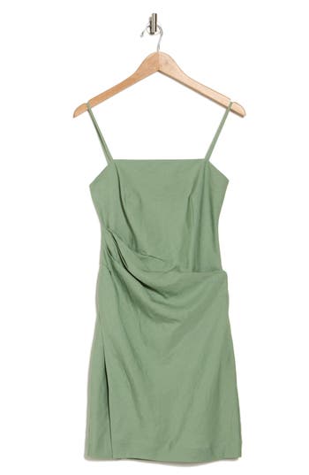 Theory Square Neck Linen Minidress In Leaf