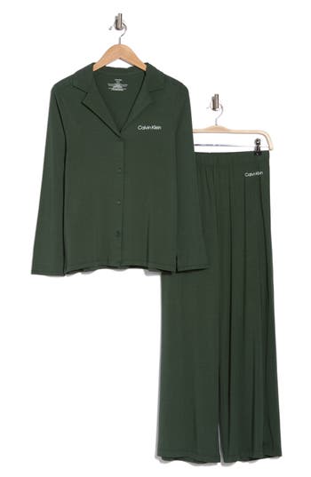 Calvin Klein Logo Long Pajamas In Mti Kells Green