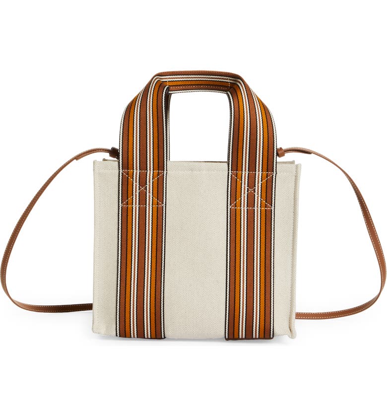 LORO PIANA The Suitcase Mini Stripe Linen & Cotton Tote, Main, color, NATURAL/ SADDLE BROWN