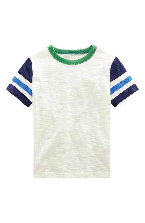 Mini Boden Kids' Stripe Sleeve Cotton T-Shirt in Ivory/Mandarin Orange