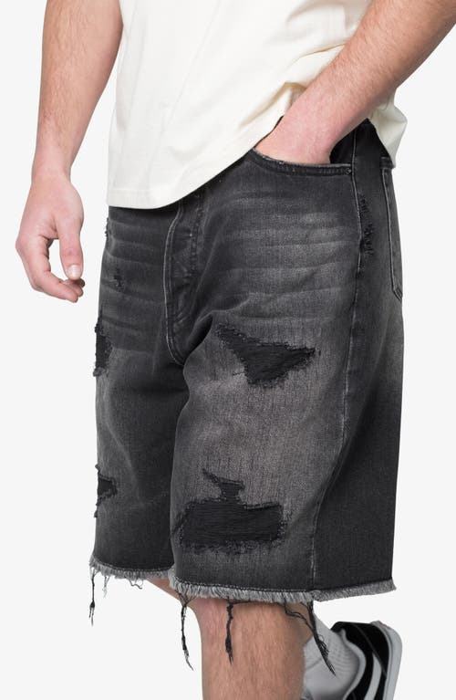Mnml Elongated Ripped Denim Shorts In Washed Black