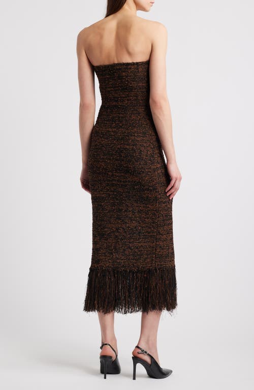 Frame Strapless Fringed Bouclé Midi Dress In Espresso Multi