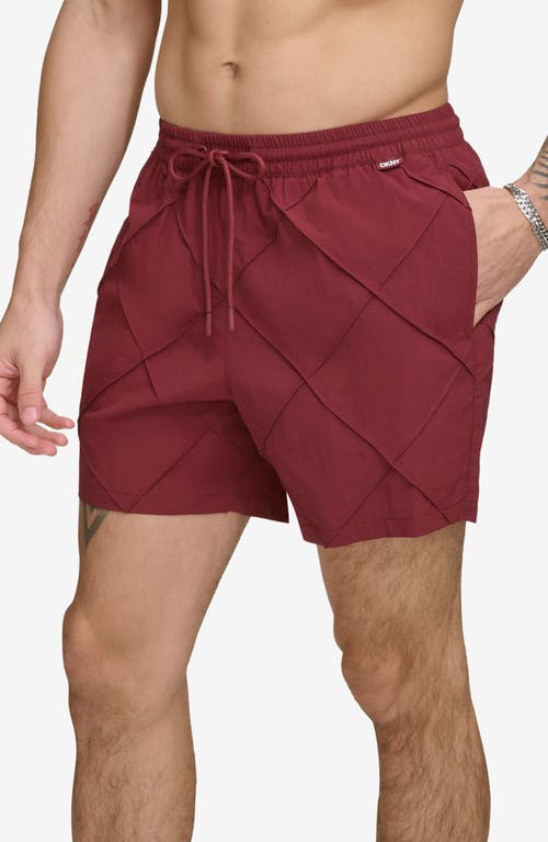 Shop Dkny Diamond Pintuck Swim Trunks In Burgandy