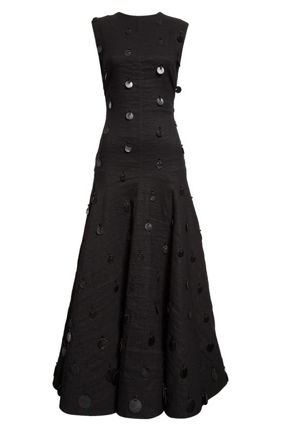 Shop Brandon Maxwell Embellished Sleeveless Linen Blend Dress In Black