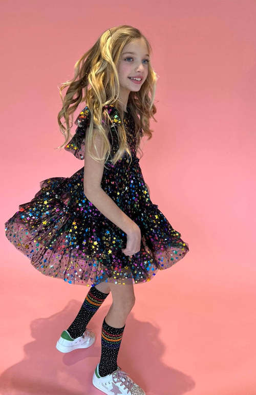 Shop Lola + The Boys Shining Rainbow Star Tulle Dress In Multicolor