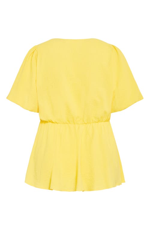 Shop City Chic Christa Puff Sleeve Faux Wrap Top In Buttercup