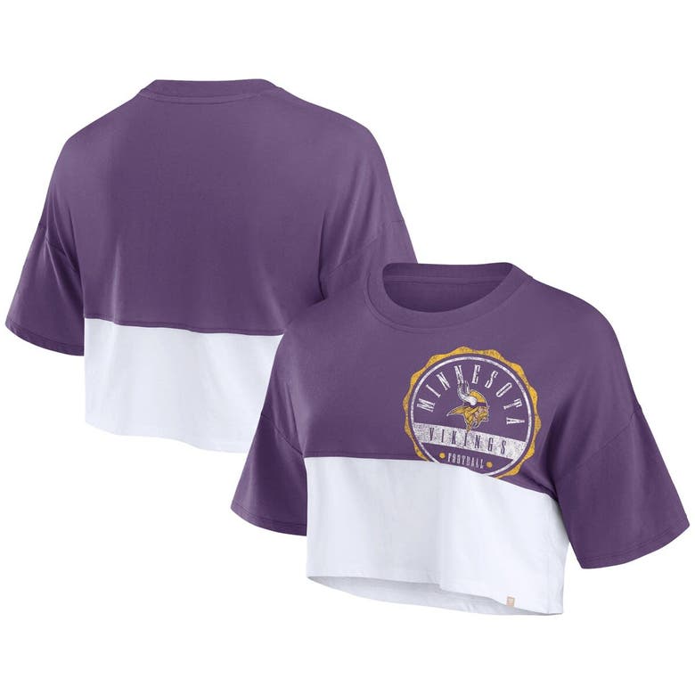 Shop Fanatics Branded Purple/white Minnesota Vikings Boxy Color Split Cropped T-shirt
