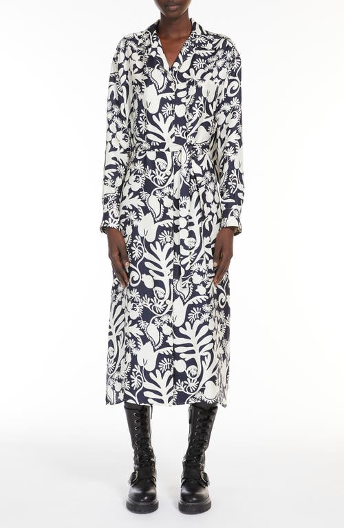 Shop Weekend Max Mara Gaia Floral Long Sleeve Silk Shirtdress In Black