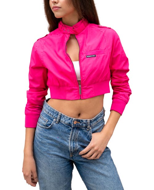 Members Only Mini Cropped Racer Jacket In Hot Pink