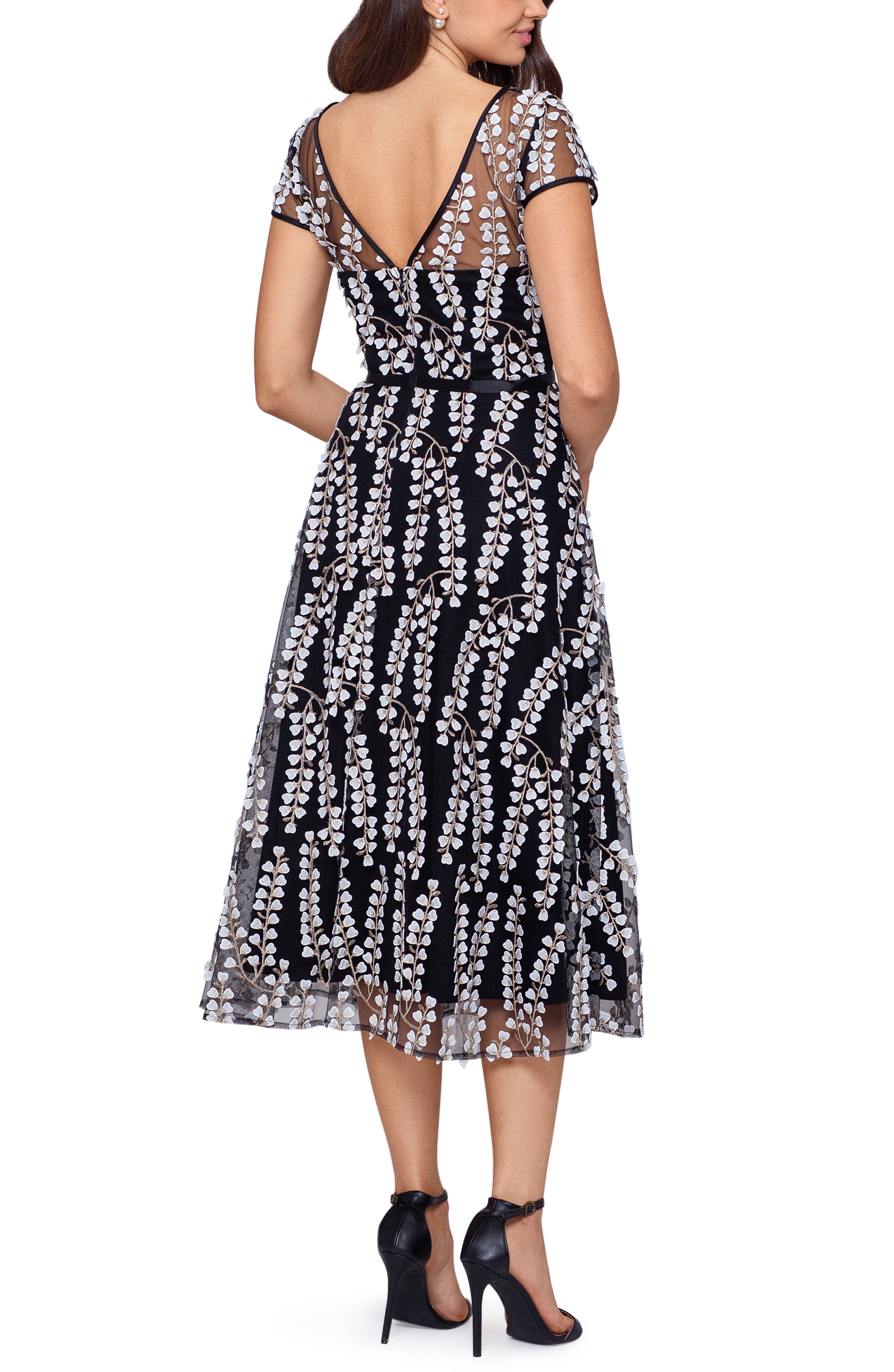 Xscape Embroidered Cap Sleeve Dress 